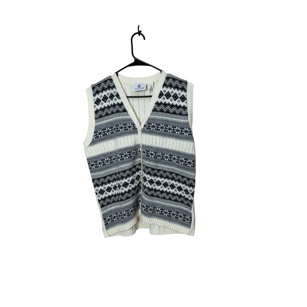 Cape Cod Sportswear Womens Knit Vest Cream Black Gray V Neck Button Front L
